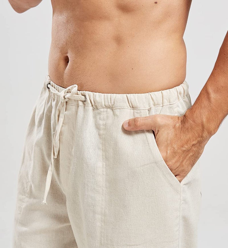 utcoco Qiuse Men's Casual Loose Fit Straight-Legs Stretchy Waist Beach Pants (Medium, Beige) - Image 3